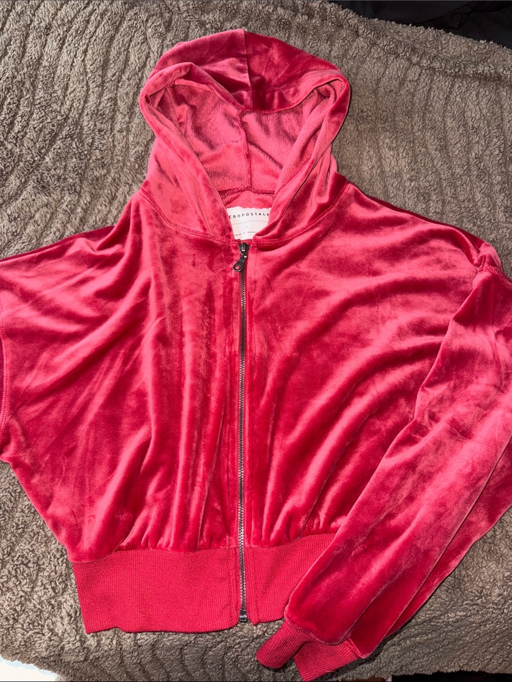Aeropostale Women's Bright Red Velour Zip Hoodie